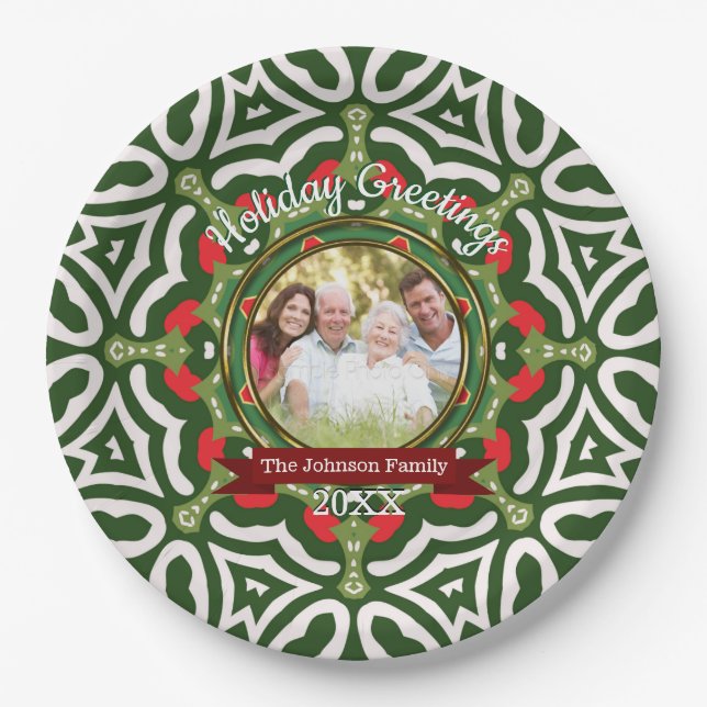 Christmas Holiday Greetings Family Photo Keepsake  Paper Plates (Front)