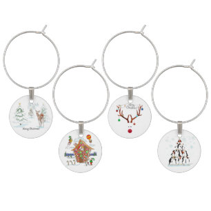 Christmas Holiday Greetings Wine Charm Set