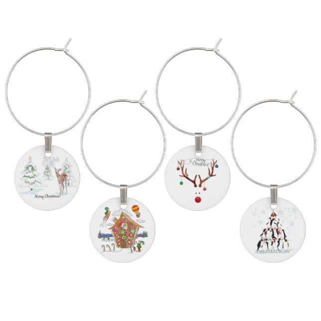 Christmas Holiday Greetings Wine Charm Set (Staggered)