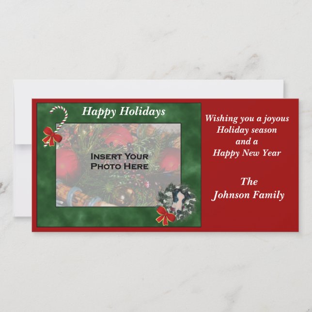 Christmas Holiday Greyhound Wreath Photo Card (Front)