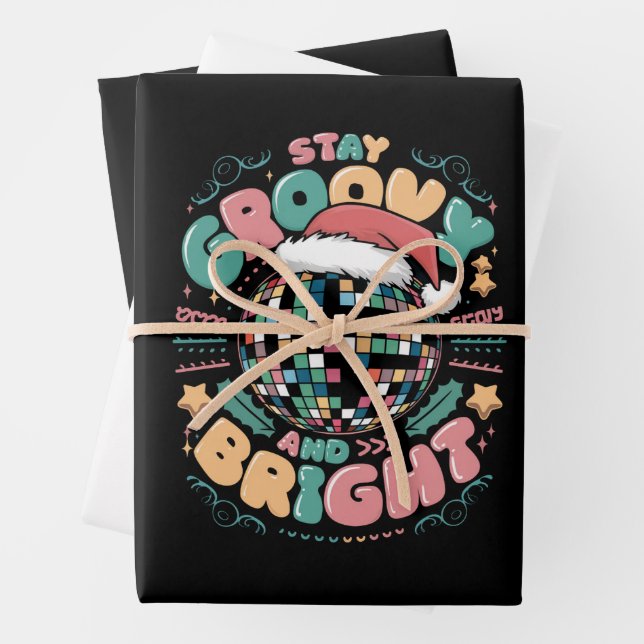 Christmas Holiday Groovy Stay Groovy And Bright Wrapping Paper Sheets (In situ)