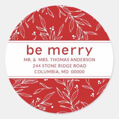 Christmas Holiday Hand Drawn Foliage with Berries Classic Round Sticker