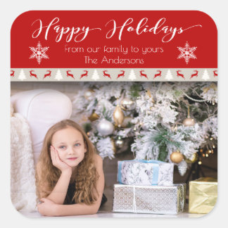 Christmas Holiday - Happy Holidays Photo Red Deer Square Sticker
