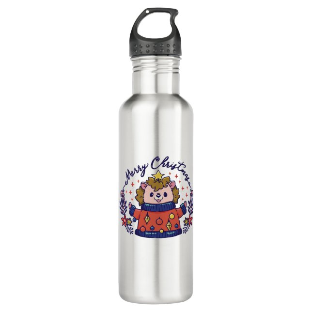 CHRISTMAS HOLIDAY HEDGEHOG STAINLESS STEEL WATER BOTTLE (Front)