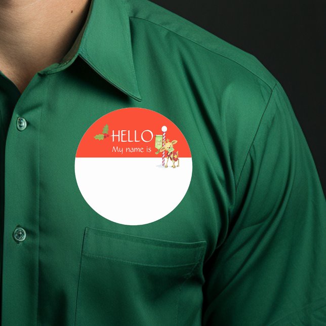 Christmas Holiday Hello Name Tag Badge Reindeer (Creator Uploaded)