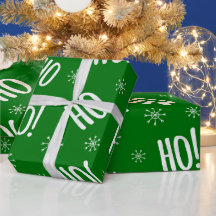 Christmas Holiday Ho Ho Green White Wrapping Paper