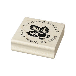 Christmas Holiday Holly And Berries Address Rubber Stamp
