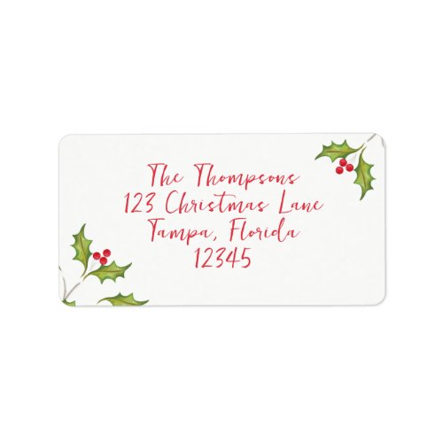 Christmas Holiday Holly Berries Botanical Leaves Label