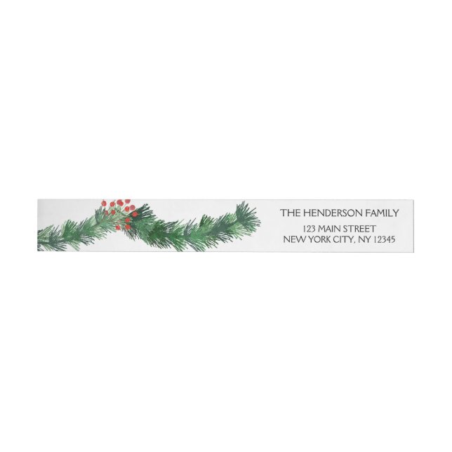 Christmas Holiday Holly Berries on Garland Wrap Around Address Label (Individual)
