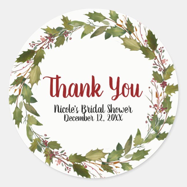 Christmas Holiday Holly Berry Leaves Winter Favor Classic Round Sticker (Front)