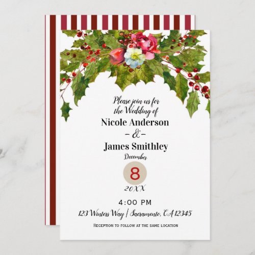 Christmas Holiday Holly Berry Winter Wedding Invitation