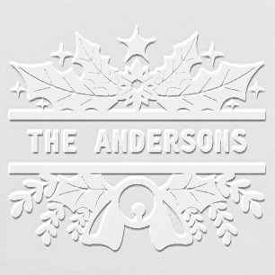 Christmas Holiday Holly Floral Custom Family Name Embosser