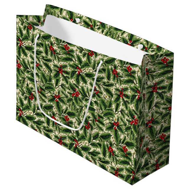 Christmas Holiday Holly Gift Bag (Front Angled)