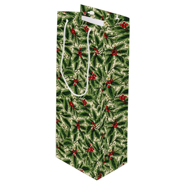 Christmas Holiday Holly Gift Bag (Front Angled)