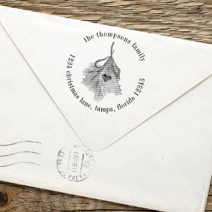 Christmas Holiday Holly Greenery Return Address Self-inking Stamp