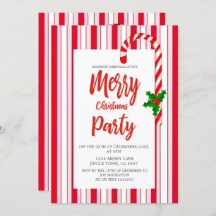 Christmas Holiday Holly Red Candy Stripe Pattern Invitation