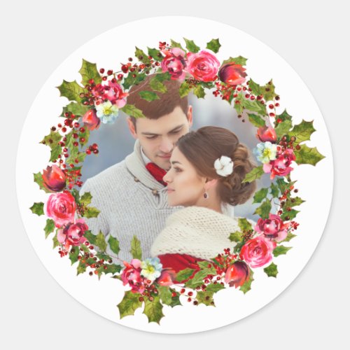 Christmas Holiday Holly Wreath and Photo Sticker