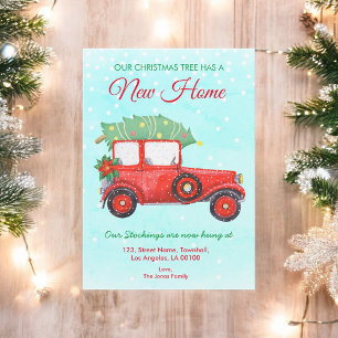 Christmas Holiday Home Moving Red Truck Blue Announcement