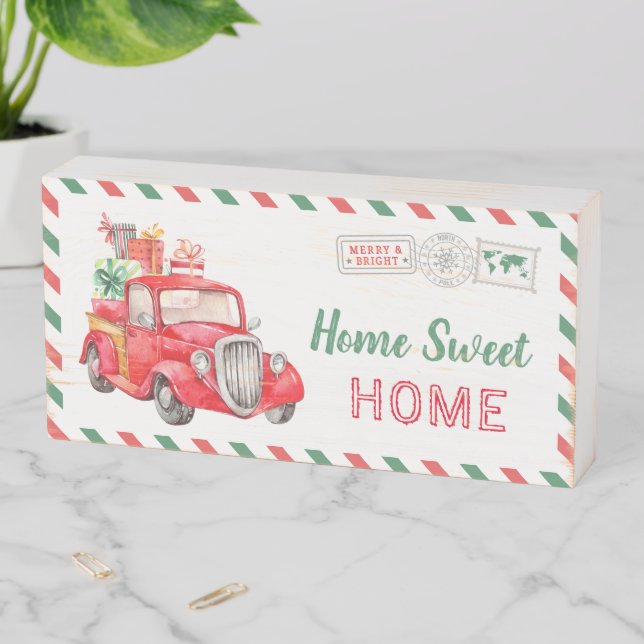 Christmas Holiday Home Sweet Home Entrance Decor Wooden Box Sign (In Situ Horizontal)