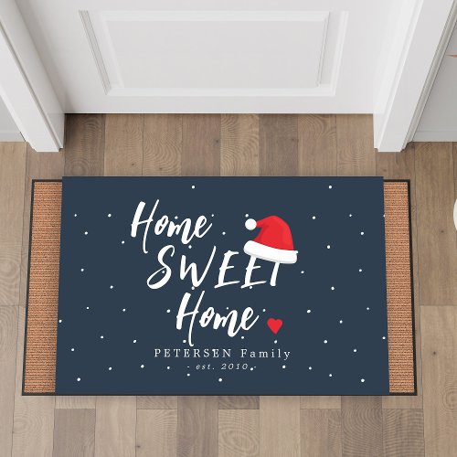 Christmas holiday home sweet home family name doormat