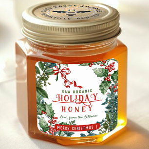 Christmas Holiday Honey with Holly & Berry Border Square Sticker