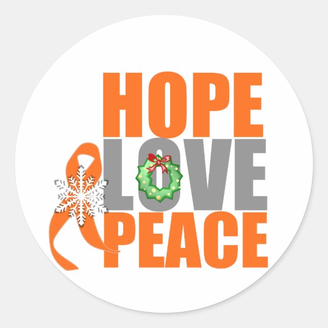 Christmas Holiday Hope Love Peace Leukemia Classic Round Sticker (Front)
