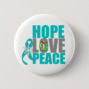 Christmas Holiday Hope Love Peace Ovarian Cancer Pinback Button