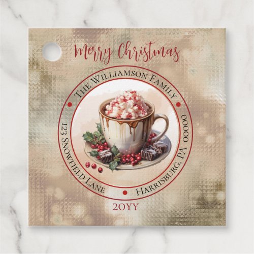 Christmas Holiday Hot Cocoa Circle Return Address Favor Tags