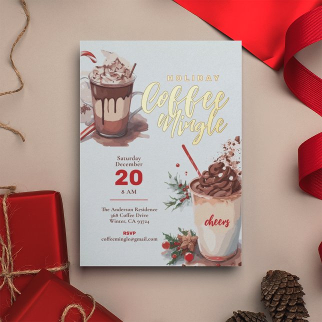 Christmas Holiday Hot Cocoa Coffee Mingle Party  Foil Invitation (Creator Uploaded)