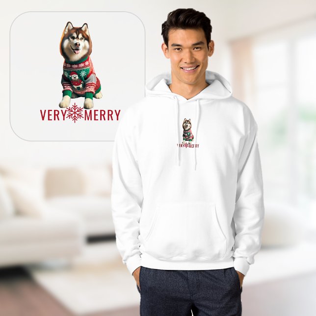 Christmas Holiday Husky Custom Text Hoodie (Christmas Holiday Husky Custom Text Hoodie)