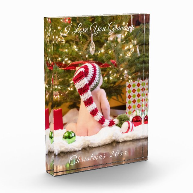 Christmas Holiday I Love You Grandma and Grandpa Photo Block (Left)