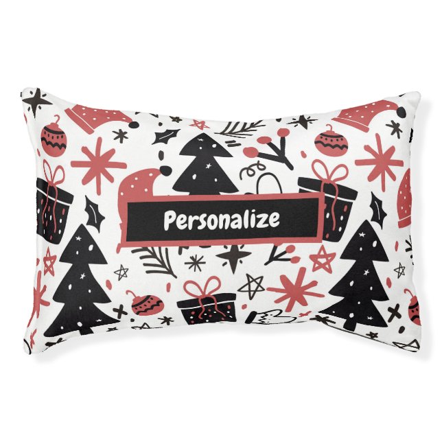 Christmas Holiday Icons Xmas Tree Santa Hat Pet Bed (Front)