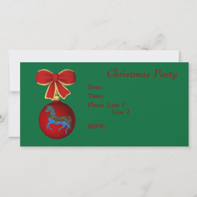 Christmas Holiday Invitation Carousel Horse Bow (Front)