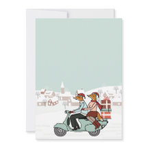 Christmas Holiday Invite - Foxes Ride a Vespa