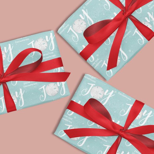 Christmas Holiday Joy Beach Turquoise Coastal Wrapping Paper Sheets
