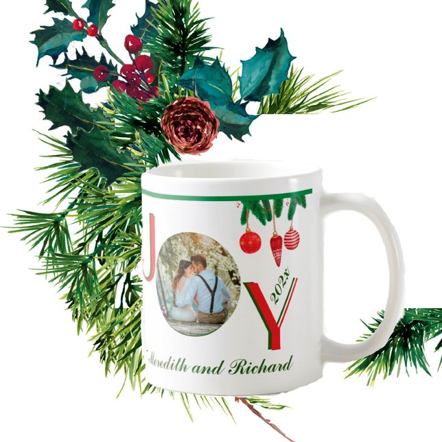 Christmas Holiday JOY Gift Photo Name Year Coffee Mug (Creator Uploaded)