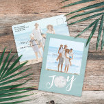 Christmas Holiday Joy Photo Simple Beach Budget<br><div class="desc">This design features Christmas holiday modern Christmas holiday noel simple modern, nautical beach tropical vacation photo, family picture 2 two turquoise, and dollar coastal tropical ocean, seaside sea life turquoise teal, trendy stylish unique typography text, whimsical calligraphy script font, modern holiday island minimalist, Christmas holiday photo budget greeting postcards, simple...</div>