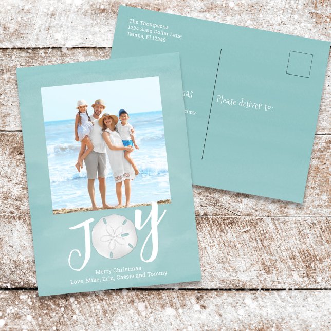 Christmas Holiday Joy Photo Simple Beach Budget  (Christmas Holiday Joy Typography Sand Dollar Beach Photo Postcard)