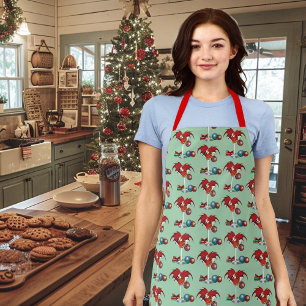 Christmas Holiday Joy Red Dragon Cocktail Cheer Apron