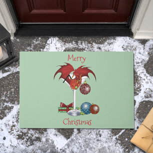 Christmas Holiday Joy Red Dragon Cocktail Cheer Doormat