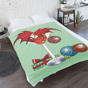 Christmas Holiday Joy Red Dragon Cocktail Cheer Fleece Blanket