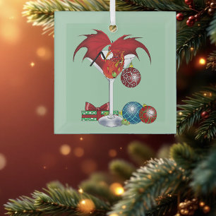 Christmas Holiday Joy Red Dragon Cocktail Cheer Glass Ornament