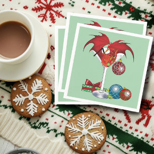 Christmas Holiday Joy Red Dragon Cocktail Cheer Napkins