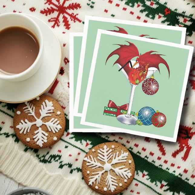 Christmas Holiday Joy Red Dragon Cocktail Cheer Napkins (Creator Uploaded)