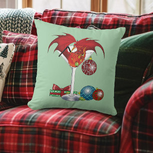 Christmas Holiday Joy Red Dragon Cocktail Cheer Throw Pillow