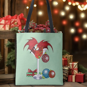 Christmas Holiday Joy Red Dragon Cocktail Cheer Tote Bag