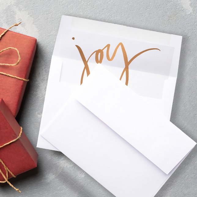 Christmas Holiday Joy Script Glam Metallic Copper Envelope Liner (Creator Uploaded)