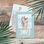 Christmas Holiday Joy Simple Trendy Beach 2 Photo<br><div class="desc">This design features Christmas holiday modern Christmas holiday noel simple modern, nautical beach tropical vacation photo, family picture 2 two turquoise, and dollar coastal tropical ocean, seaside sea life turquoise teal, trendy stylish unique typography text, whimsical calligraphy script font, modern holiday island minimalist, Christmas holiday photo greeting cards, simple joy...</div>