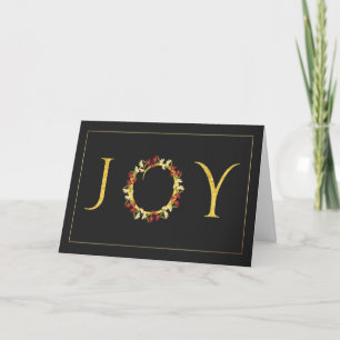 Christmas Holiday Joy Wreath Corporate Black Gold Card