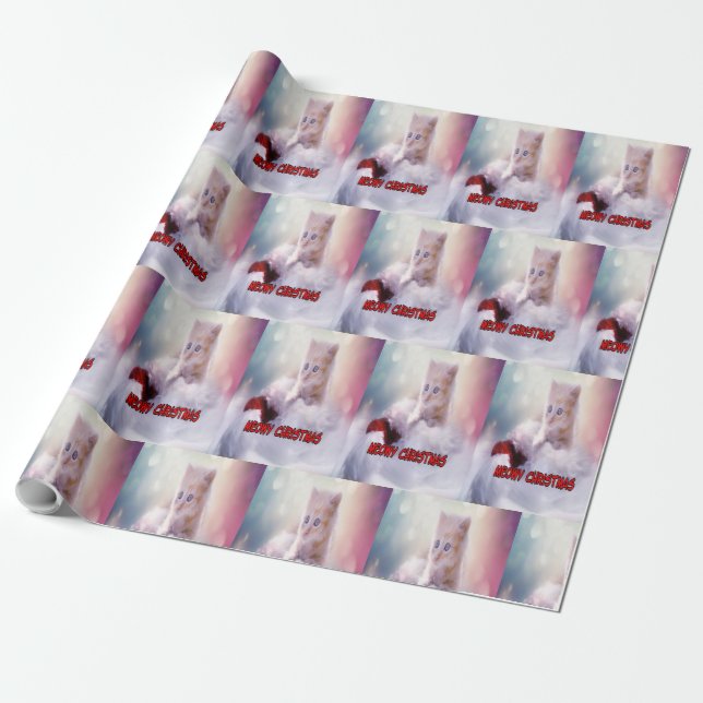 Christmas Holiday kitten wrapping paper (Unrolled)